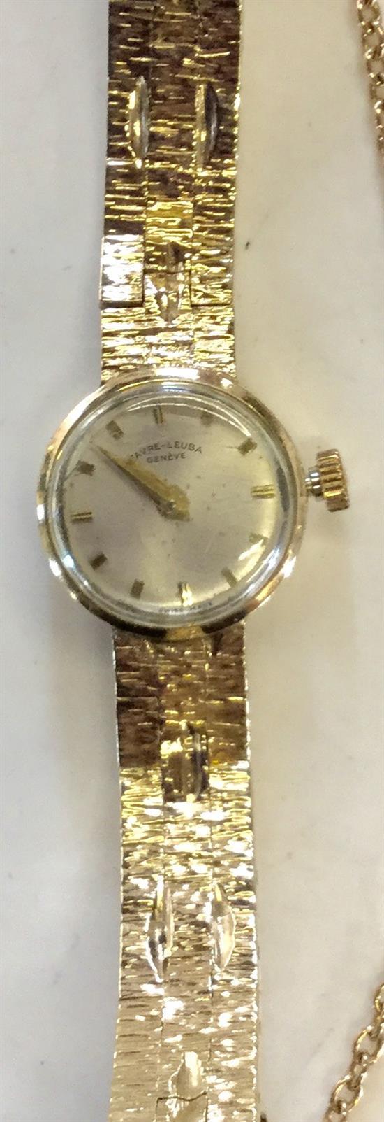 Favre-Leuba ladies gold wristwatch on 9ct gold bark-effect flexible bracelet